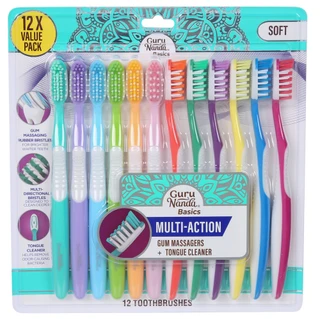 Thumbnail 1: Guru Nanda 12 Pk Toothbrushes w/ Gum Massagers & Tongue Cleaners 