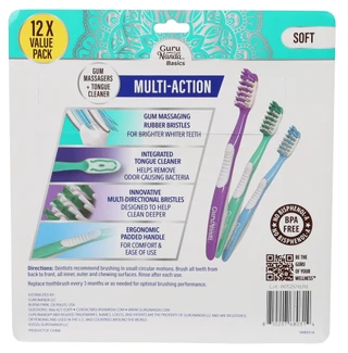 Thumbnail 2: Guru Nanda 12 Pk Toothbrushes w/ Gum Massagers & Tongue Cleaners 