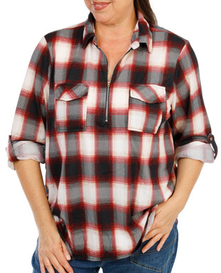 Thumbnail 1: Anneliese Women's Plus 3/4 Sleeve Half Zip Collared Shirt 