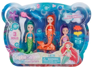 Thumbnail 1: Brooklyn Lollipop 3 Pk Sophie Sixteen Mermaid Sister Dolls w/ Clips & Brushes 