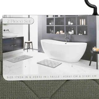 Thumbnail 2: Buffalo Lux Tile Bath Rug Set, 2-Piece, Gray 
