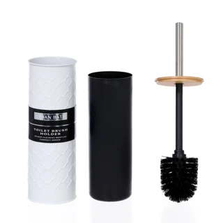 Thumbnail 2: Dream Home Embossed Toilet Brush Holder with Bamboo Lid 