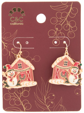 Thumbnail 1: C&C California Christmas Barn & Snowman Drop Earrings 