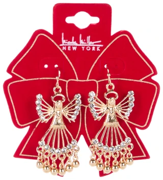 Thumbnail 1: Nicole Miller Gold Christmas Angel Drop Earrings 