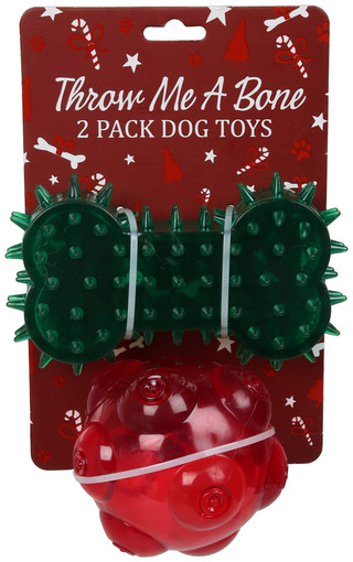 Thumbnail 1: Throw Me a Bone 2 Pk Christmas Spike Bone & Ball Dog Toys 