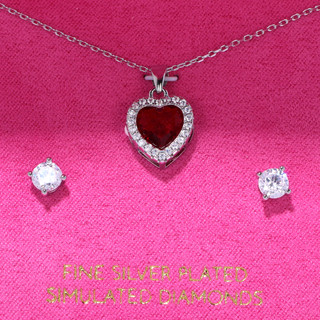 Thumbnail 1: Guiliana 2 Pc Silver Plated Simulated Diamond Heart Necklace & Studs 