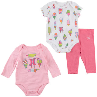Thumbnail 1: Hurley Baby Girl's 3 Pc Ice Cream Onesies & Shorts Set  
