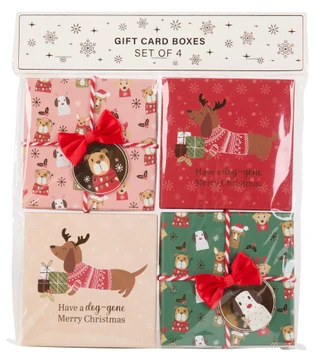 Thumbnail 1: Deejay Home Designs 4 Pk Christmas Dog Theme Gift Card Boxes 