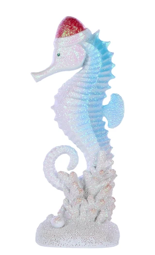 Thumbnail 2: Magical Season 10-Inch Resin Seahorse Santa Hat Figurine 