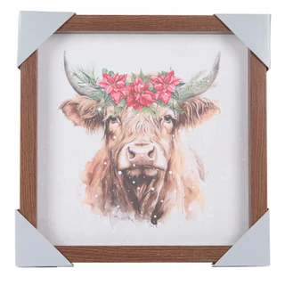 Thumbnail 1: Six Trees Cow Poinsettia Crown Canvas Wall Art 