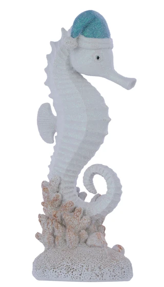Thumbnail 1: Magical Season 10-Inch Resin Seahorse with Santa Hat Figurine 