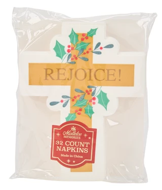 Thumbnail 1: Mistletoe Memories 32-Count Rejoice Cross Shaped Napkins 