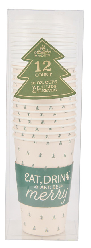 Thumbnail 1: Mistletoe Memories 12-Piece 16 Oz. Cups With Lids & Sleeves 