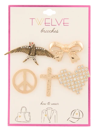 Thumbnail 1: TWELVE 5 Pk Assorted Brooches  