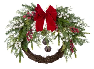 Thumbnail 1: Magical Season 24-Inch Mixed Pine Half Wreath with Hanging Bells 