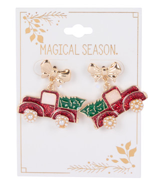 Thumbnail 1: Magical Season Christmas Truck Drop Earrings 