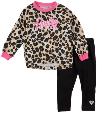 Thumbnail 1: Hurley Toddler Girl's 2 Pc Leopard Top & Leggings Set 