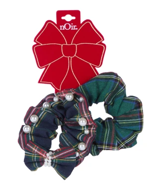 Thumbnail 1: Noir 2-Piece Holiday Pearl Scrunchie Set 