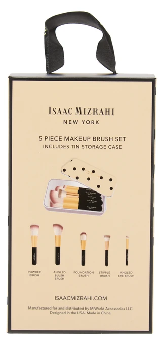 Thumbnail 2: Isaac Mizrahi 5 Pk Makeup Brush Set w/ Tin Storage Case 