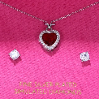 Thumbnail 1: Guiliana 2 Pc Silver Plated Simulated Diamond Heart Necklace & Studs 