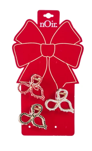 Thumbnail 1: Noir 3-Piece Rhinestone Bow Claw Clip Set 