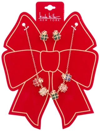 Thumbnail 1: Nicole Miller Christmas Present Necklace & Earrings Set 