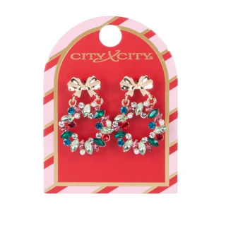 Thumbnail 1: Magical Season Christmas Wreath Bow Drop Earrings 