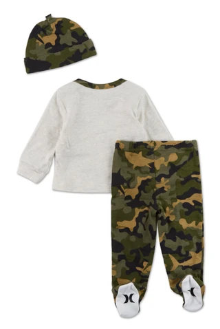 Thumbnail 2: Hurley Baby Boy's 3 Pc Camo Layette Set with Hat 