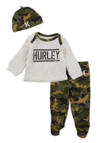 Thumbnail 1: Hurley Baby Boy's 3 Pc Camo Layette Set with Hat 