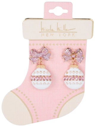 Thumbnail 1: Nicole Miller Christmas Bow Ornament Drop Earrings 