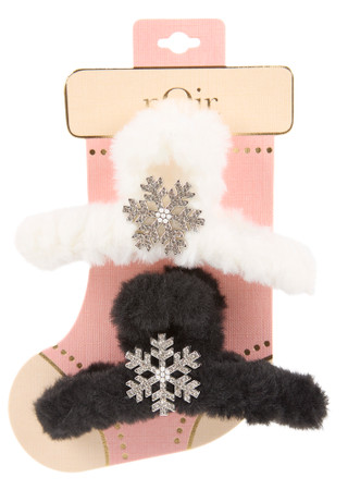 Thumbnail 1: Noir 2-Piece Faux Fur Snowflake Hair Claw Set 