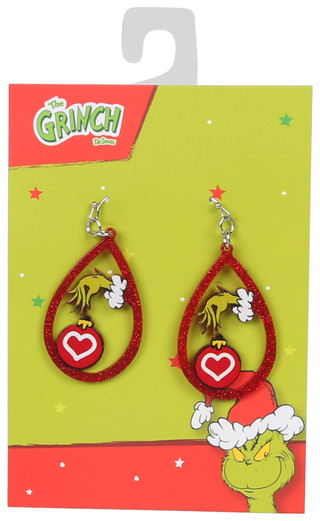 Thumbnail 1: Dr. Seuss Teardrop Grinch Hand Dangle Earrings 