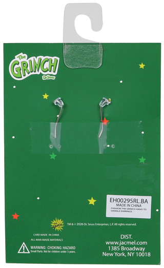 Thumbnail 2: Dr. Seuss Teardrop Grinch Hand Dangle Earrings 