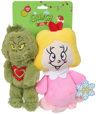 Thumbnail 1: THE GRINCH 2-Pack Plush Holiday Dog Toys 