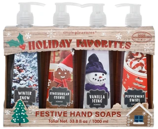 Thumbnail 1: SIMPLE PLEASURES 4-Piece Festive Hand Soap Set 