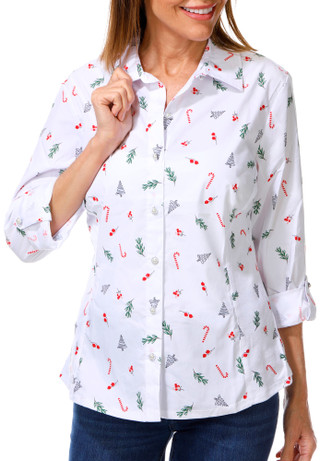 Thumbnail 1: ZAC AND RACHEL Women's Long Sleeve Holiday Woven Top 