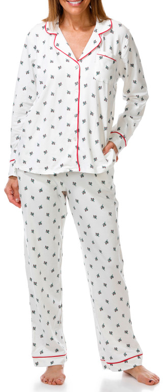 Thumbnail 1: Draper James Women's Long Sleeve Notch Collar Mistletoe Pajama Set 