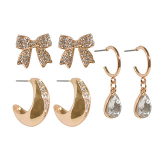 Thumbnail 2: BADGLEY MISCHKA 3-Pair Bow and Crystal Earring Set 