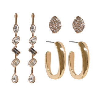 Thumbnail 2: BADGLEY MISCHKA 3-Piece Hoop, Stud & Drop Earring Set 