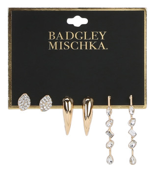 Thumbnail 1: BADGLEY MISCHKA 3-Piece Hoop, Stud & Drop Earring Set 