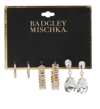 Thumbnail 1: BADGLEY MISCHKA 3-Piece Hoop & Drop Earring Set 
