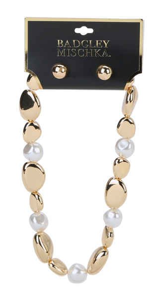 Thumbnail 1: BADGLEY MISCHKA Pearl Accent Necklace & Stud Earrings Set 