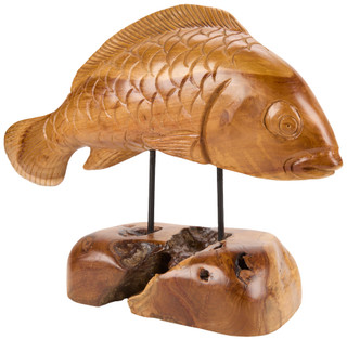 Thumbnail 2: . 24X8X18 Wooden Fish On A Stand  