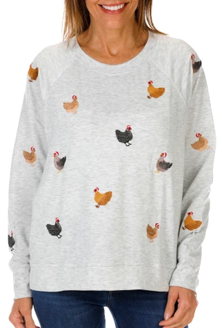 Thumbnail 1: Philosophy Women's Long Sleeve Embroidered Chicken Top 