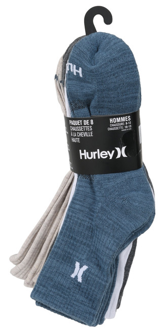 Thumbnail 2: Hurley Men's 8 Pk Cushioned Sole Hi Quarter Crew Socks 