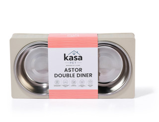 Thumbnail 1: Kasa Pet  3 Pc 14x3 Astor Double Diner Pet Bowl & Stand Set 
