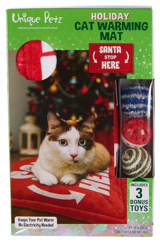 Thumbnail 1: Unique Petz 15x24 Christmas Cat Warming Mat w/ 3 Toys 