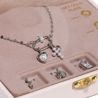 Thumbnail 2: Charm Bar Silver-Plated Pearl Cross Charm Necklace 