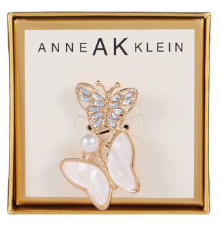 Thumbnail 1: ANNE KLEIN Mother-of-Pearl Double Butterfly Pin Brooch 