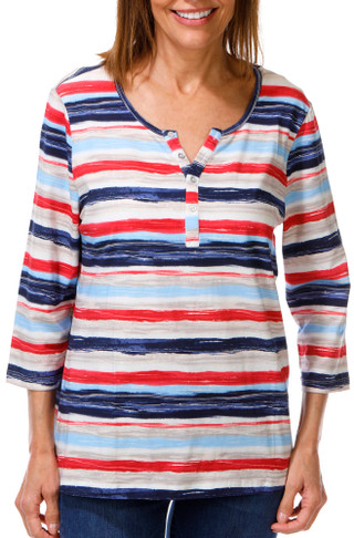 Thumbnail 1: Coral Bay Women's 3/4 Sleeve Split Henley Top 